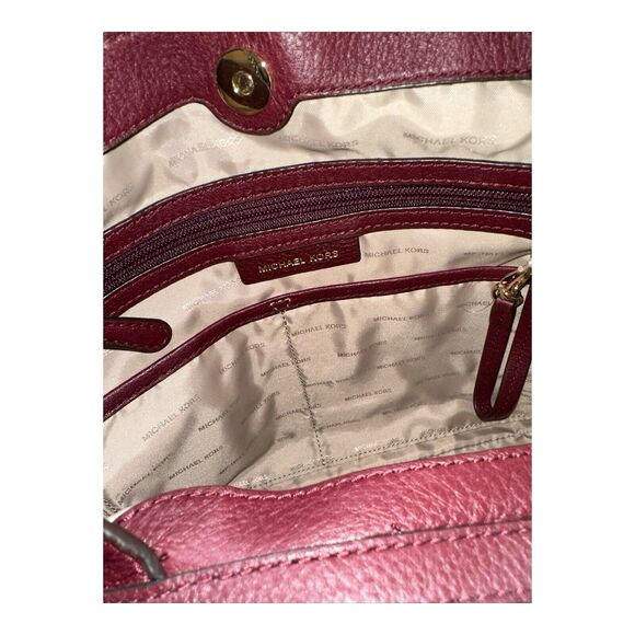 Michael Kors Raven Large Pebble Leather Shoulder Handbag Tote Purse Maroon EUC - Picture 11 of 15